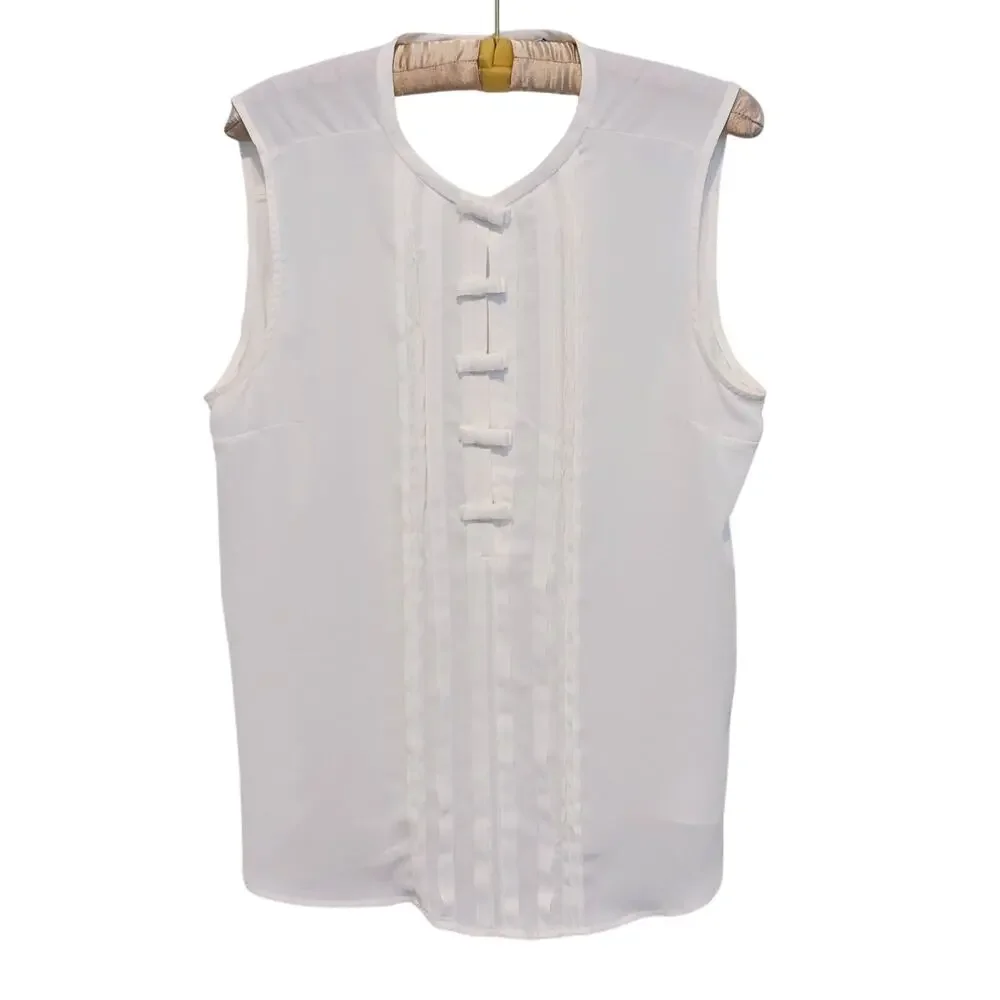 LC Coquette Bow Button Sleeveless Blouse Size XL White Preppy Soft Old Money - Picture 2 of 8